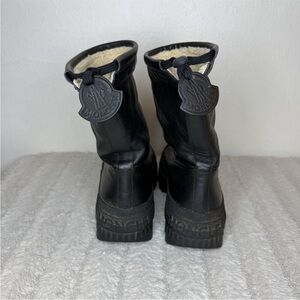 Moncler Black Leather Shearling-Lined Ankle Boots